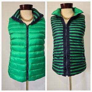 RLX RALPH LAUREN Reversible Green/Navy Down Puffer Vest With Travel Bag. Small